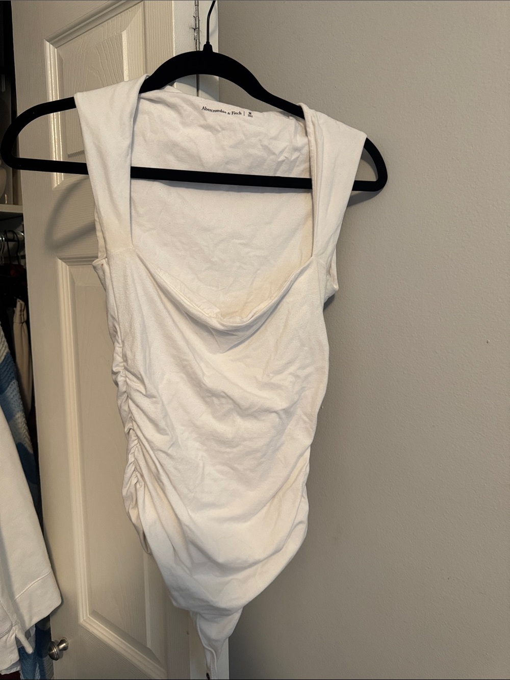 Abercrombie & Fitch White Ruched Sleeveless Bodysuit